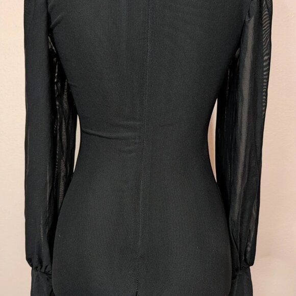 Black Sheer Mesh Maxi Dress Whimsigoth Mermaid Puddle Hem Mock Neck Gown M 6 - Picture 6 of 11